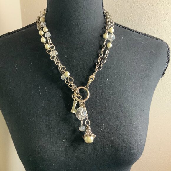 Plunder Design Faux Pearl Gun Metal Silver Tone Chain Beaded Charms Necklace - Picture 5 of 7